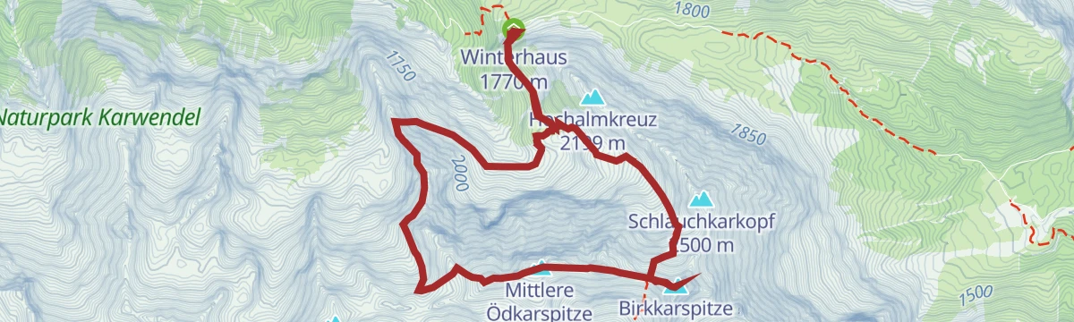 Route map: Überschreitung der Ödkarspitzen zur Birkkarspitze